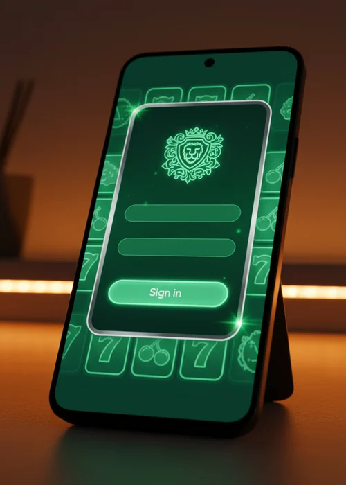 Login screen for Mb Casino, showing email and password fields with a secure SSL encryption icon and a mobile device interface.